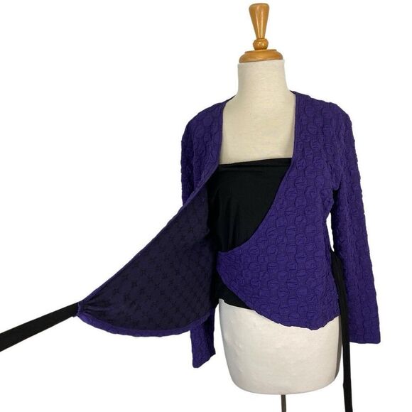 Andria Lieu M L XL Faux Purple Wrap Top Dots Art To Wear Career Office - Picture 6 of 9